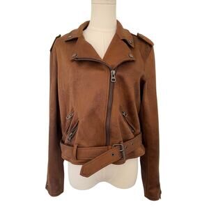 Velvet Heart (M) Brown Faux Suede Moto Jacket Belted Biker Motorcycle Boho